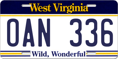 WV license plate OAN336