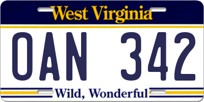 WV license plate OAN342