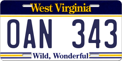WV license plate OAN343