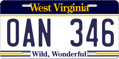 WV license plate OAN346