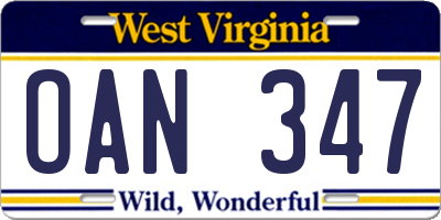 WV license plate OAN347