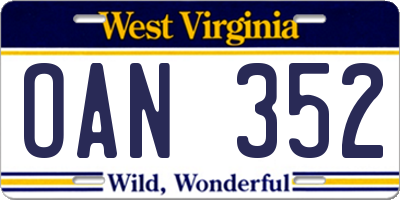 WV license plate OAN352