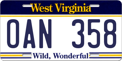 WV license plate OAN358