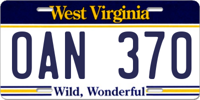 WV license plate OAN370
