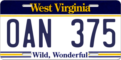 WV license plate OAN375