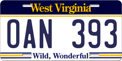 WV license plate OAN393
