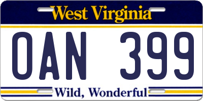 WV license plate OAN399