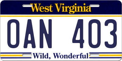 WV license plate OAN403