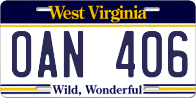 WV license plate OAN406