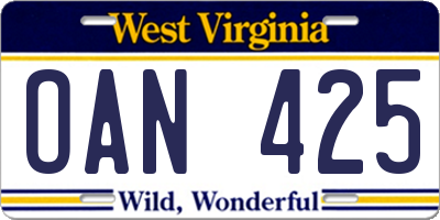 WV license plate OAN425