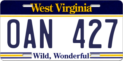 WV license plate OAN427