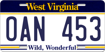 WV license plate OAN453