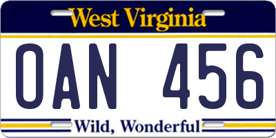 WV license plate OAN456