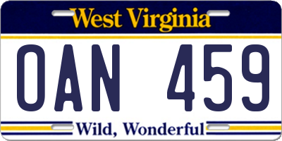 WV license plate OAN459