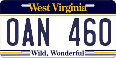WV license plate OAN460