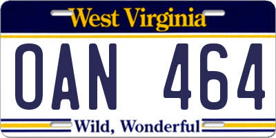 WV license plate OAN464