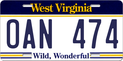 WV license plate OAN474