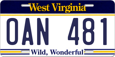WV license plate OAN481