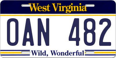 WV license plate OAN482