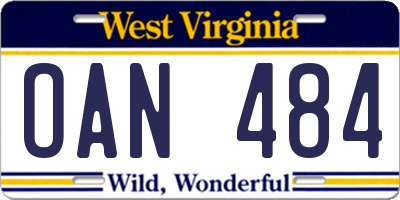 WV license plate OAN484