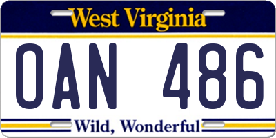 WV license plate OAN486