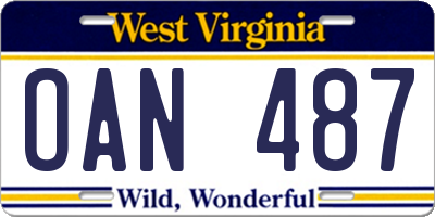 WV license plate OAN487