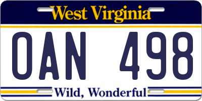 WV license plate OAN498