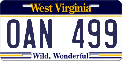 WV license plate OAN499