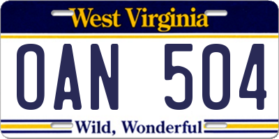 WV license plate OAN504