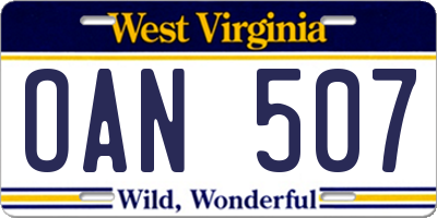 WV license plate OAN507