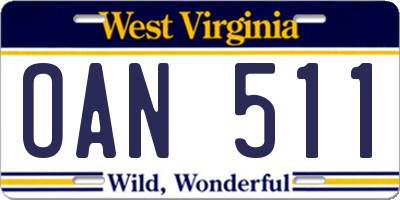 WV license plate OAN511