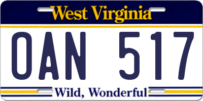 WV license plate OAN517