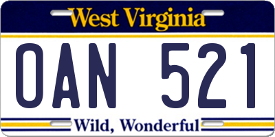 WV license plate OAN521