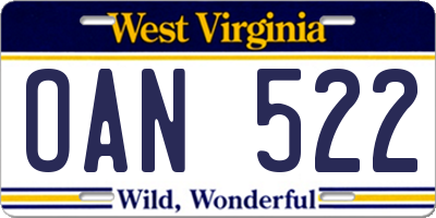 WV license plate OAN522