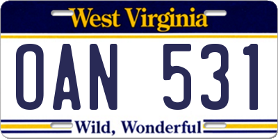 WV license plate OAN531