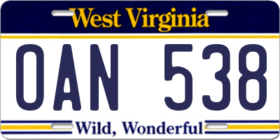 WV license plate OAN538