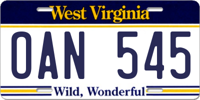 WV license plate OAN545