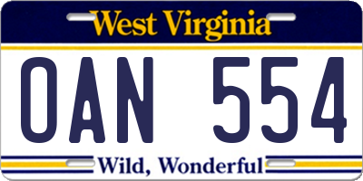 WV license plate OAN554
