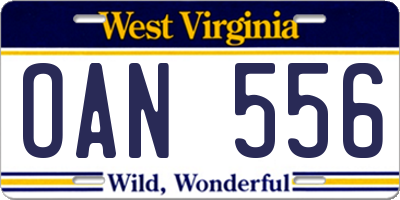WV license plate OAN556