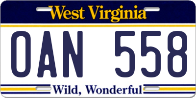 WV license plate OAN558