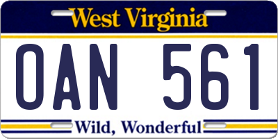 WV license plate OAN561