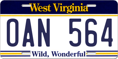 WV license plate OAN564