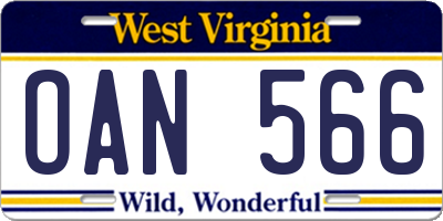 WV license plate OAN566