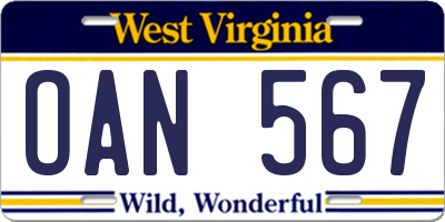 WV license plate OAN567