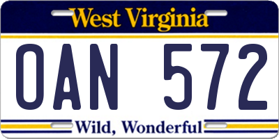 WV license plate OAN572