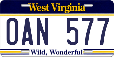 WV license plate OAN577