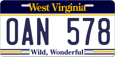 WV license plate OAN578