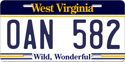 WV license plate OAN582