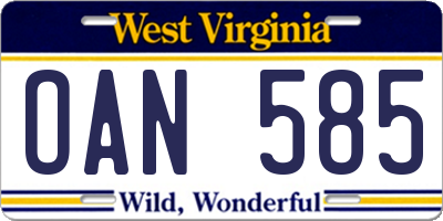 WV license plate OAN585