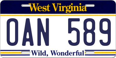 WV license plate OAN589